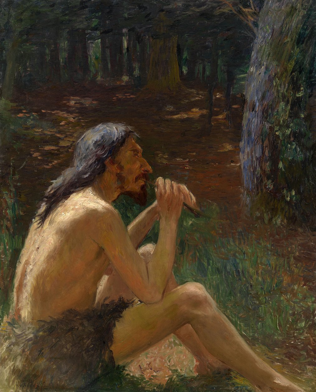 Hombre de las cavernas tocando la flauta de Konstantin Pavlovich Kuznetsov