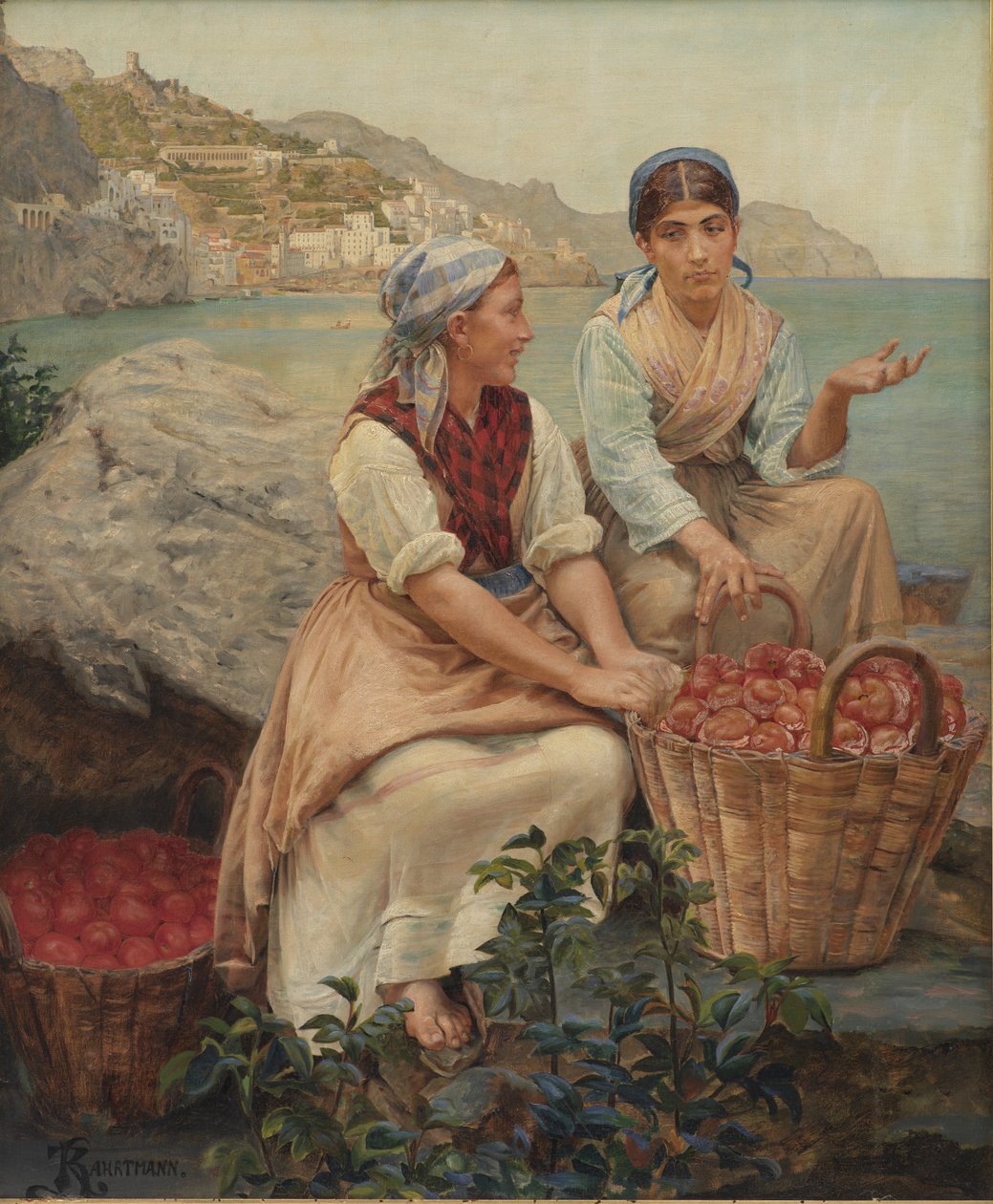 Chicas italianas con tomates en cestas de Kristian Zahrtmann