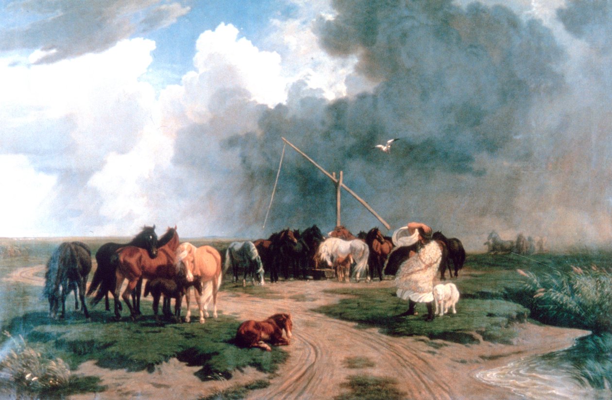 Caballos en la tormenta, 1862 de Károly Lotz