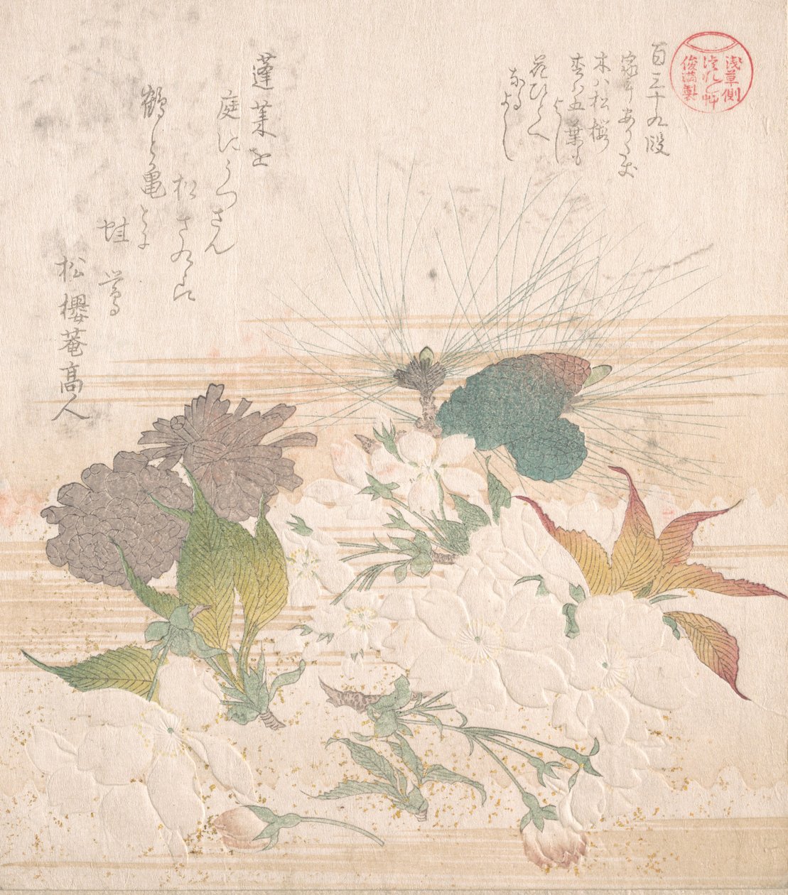 Flores de cerezo y piñas, siglo XIX de Kubo Shunman