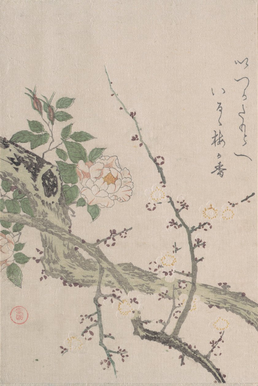 Rosas y flores de ciruelo de Kubo Shunman