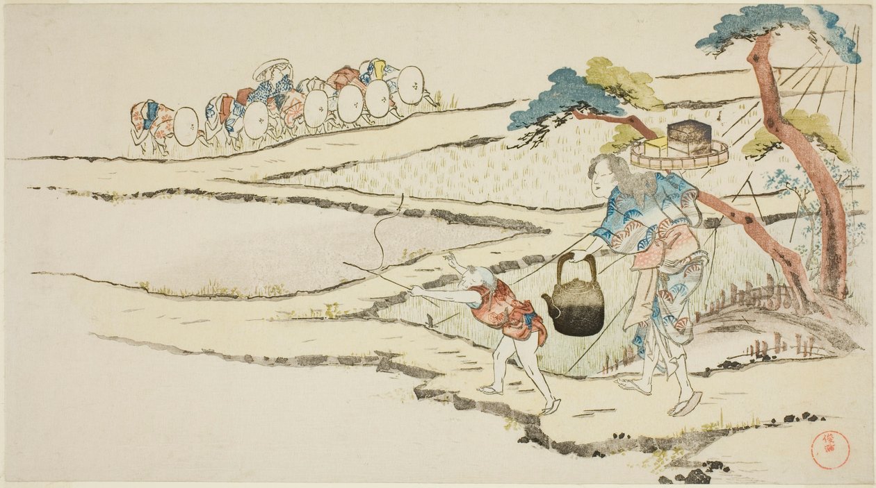 Llevando comida a los plantadores de arroz de Kubo Shunman
