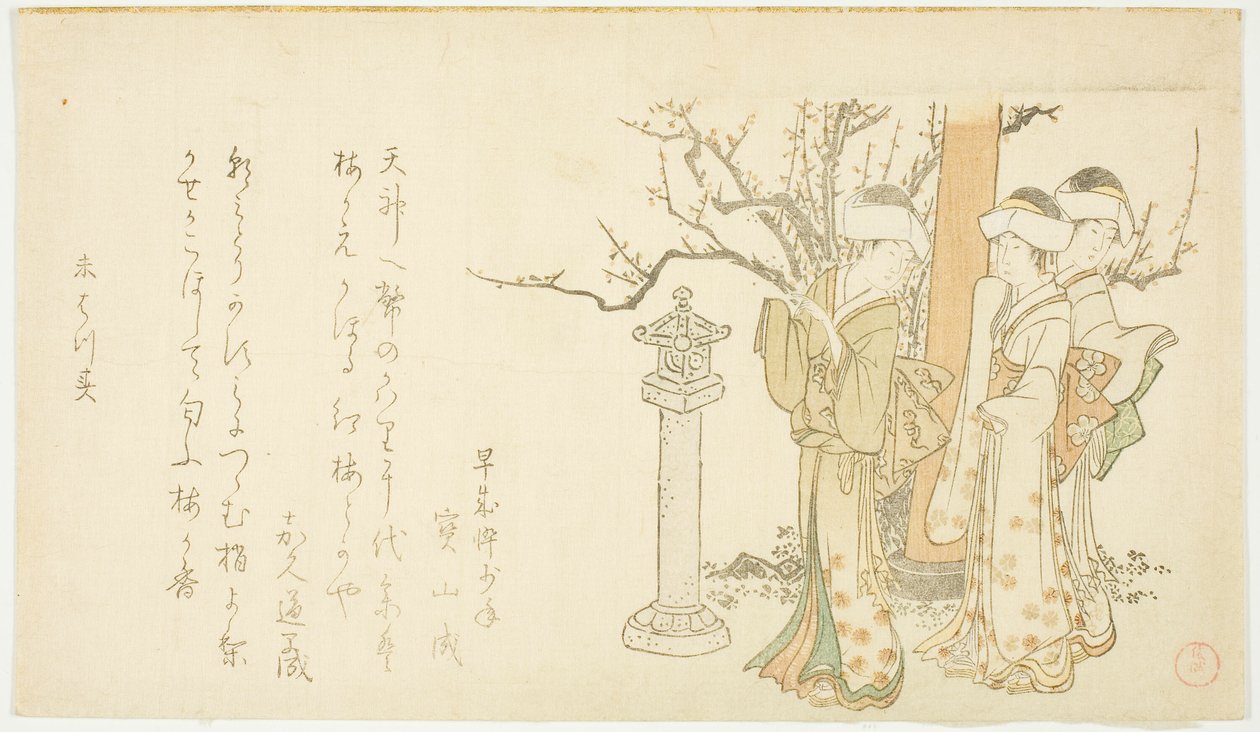Tres chicas en la Puerta del Templo de Kubo Shunman