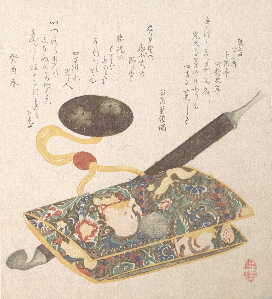 Bolsa de tabaco y pipa, 1813 de Kubo Shunman