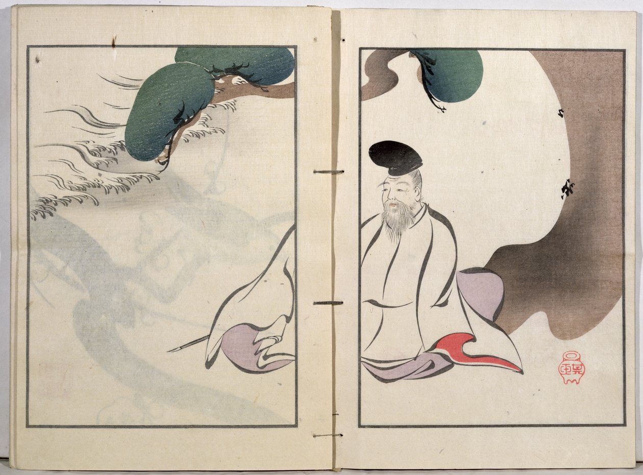 Un Anciano Meditando, de una colección de obras del artista publicada por Kobyashi Bunscichi en 1901 de Kurokawa Yasusada Kigyoku