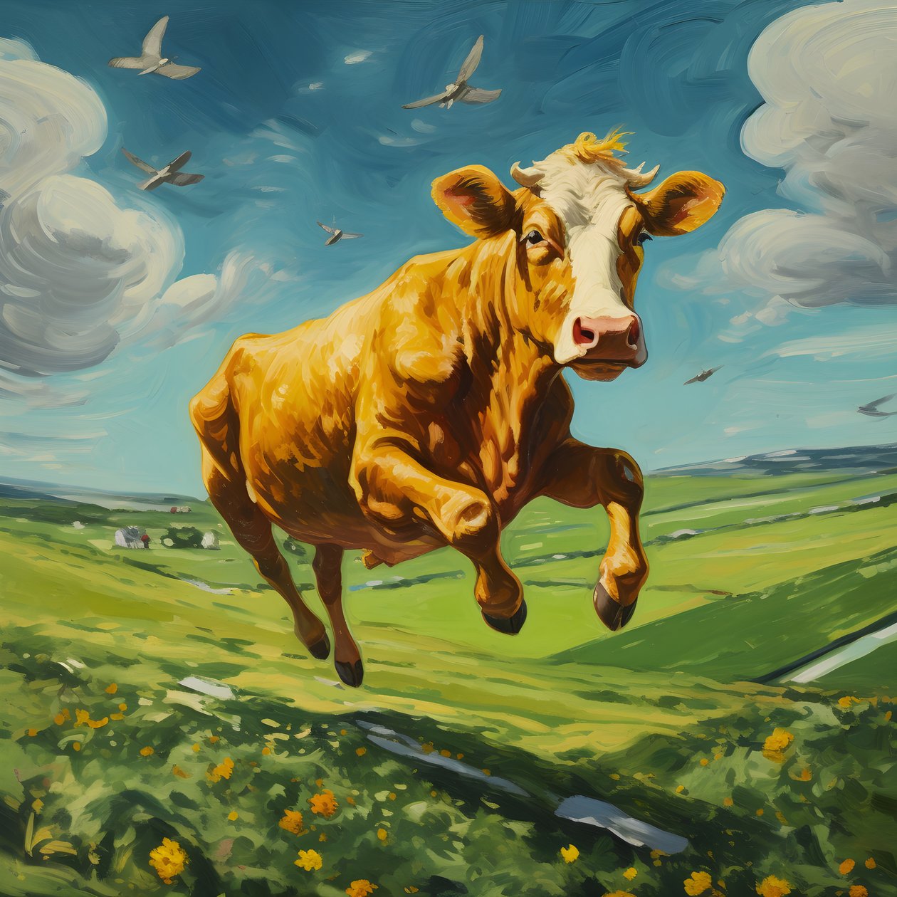 Vaca volando sobre un prado verde 4 de Kurt Heppke