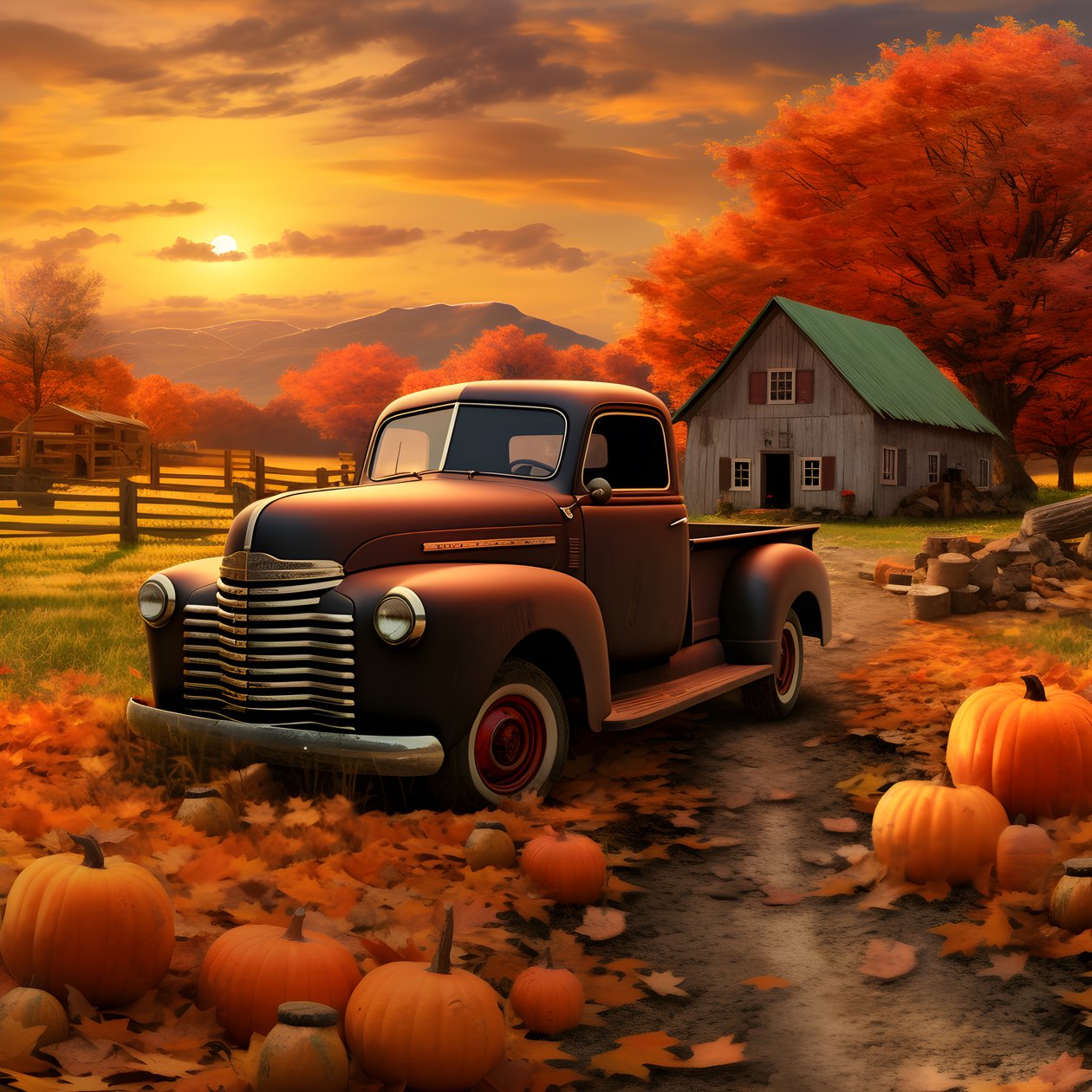 Una camioneta vintage en un atardecer de otoño 3 de Kurt Heppke