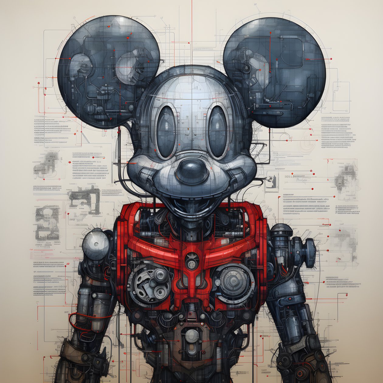 Dibujos técnicos de Cyberpunk Mickey Mouse 1 de Kurt Heppke