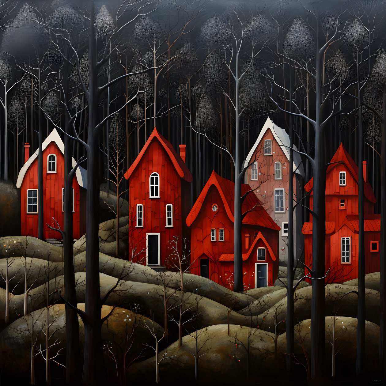 cuatro casas rojas en el bosque 3 de Kurt Heppke