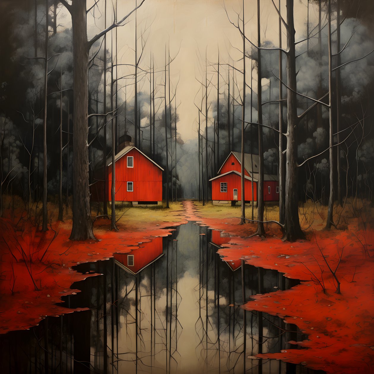 dos casas rojas en el bosque 2 de Kurt Heppke