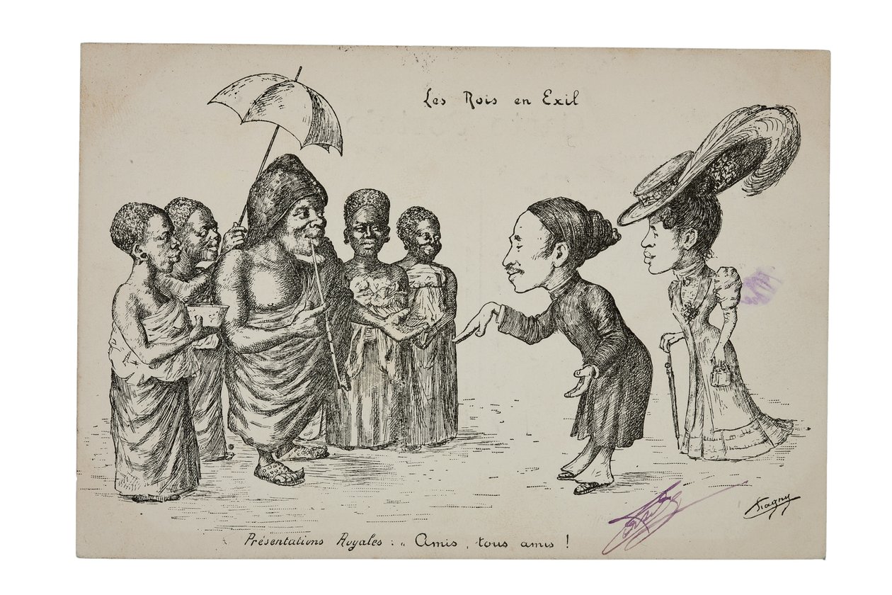 Los Reyes en el Exilio. Presentaciones Reales: ¡Amigos, todos amigos!, c.1906 de L. Chagny