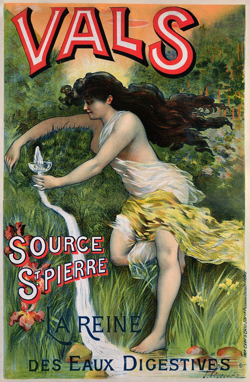 Póster publicitario de Source St. Pierre, eau de Vals, agua mineral natural de L. Courchez
