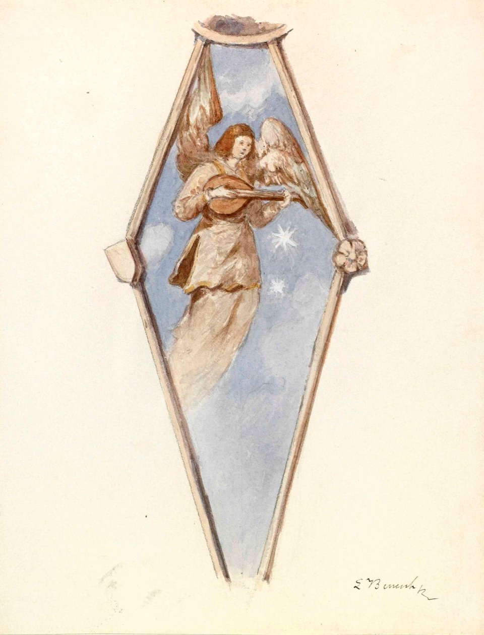 Ángel con laúd - fresco en la iglesia de Radovljica de Ladislav Benesch