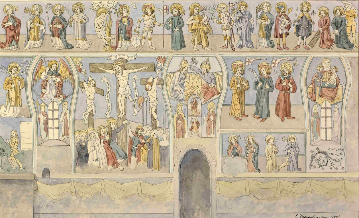 Fresco con la Crucifixión en la capilla luterana en Turjak de Ladislav Benesch