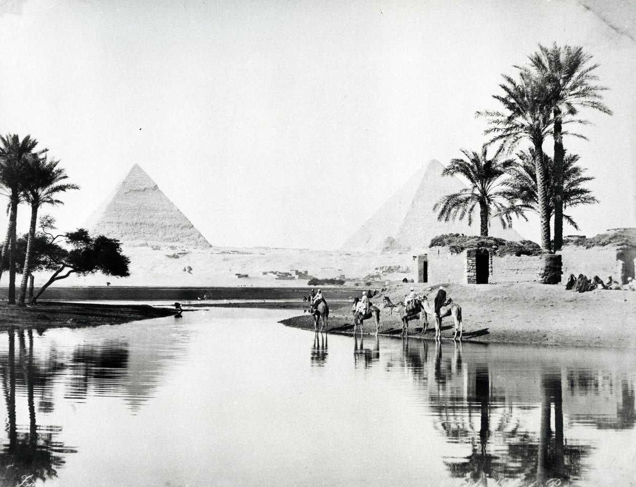 Pirámides de Khufa y Khafre desde las inundaciones del Nilo, c.1880 de Langaki