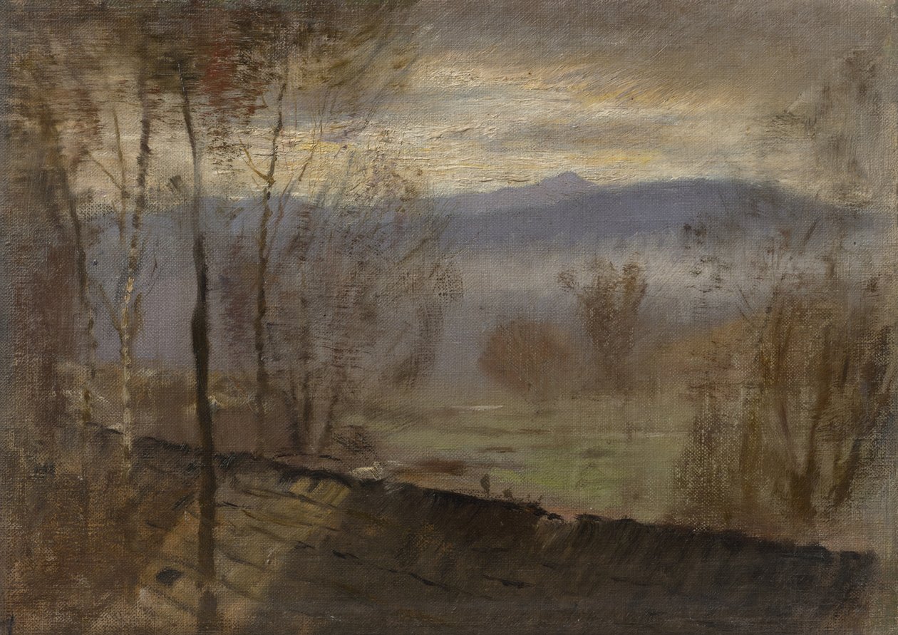 Paisaje vespertino con río, c. 1880 de Laszlo Mednyanszky