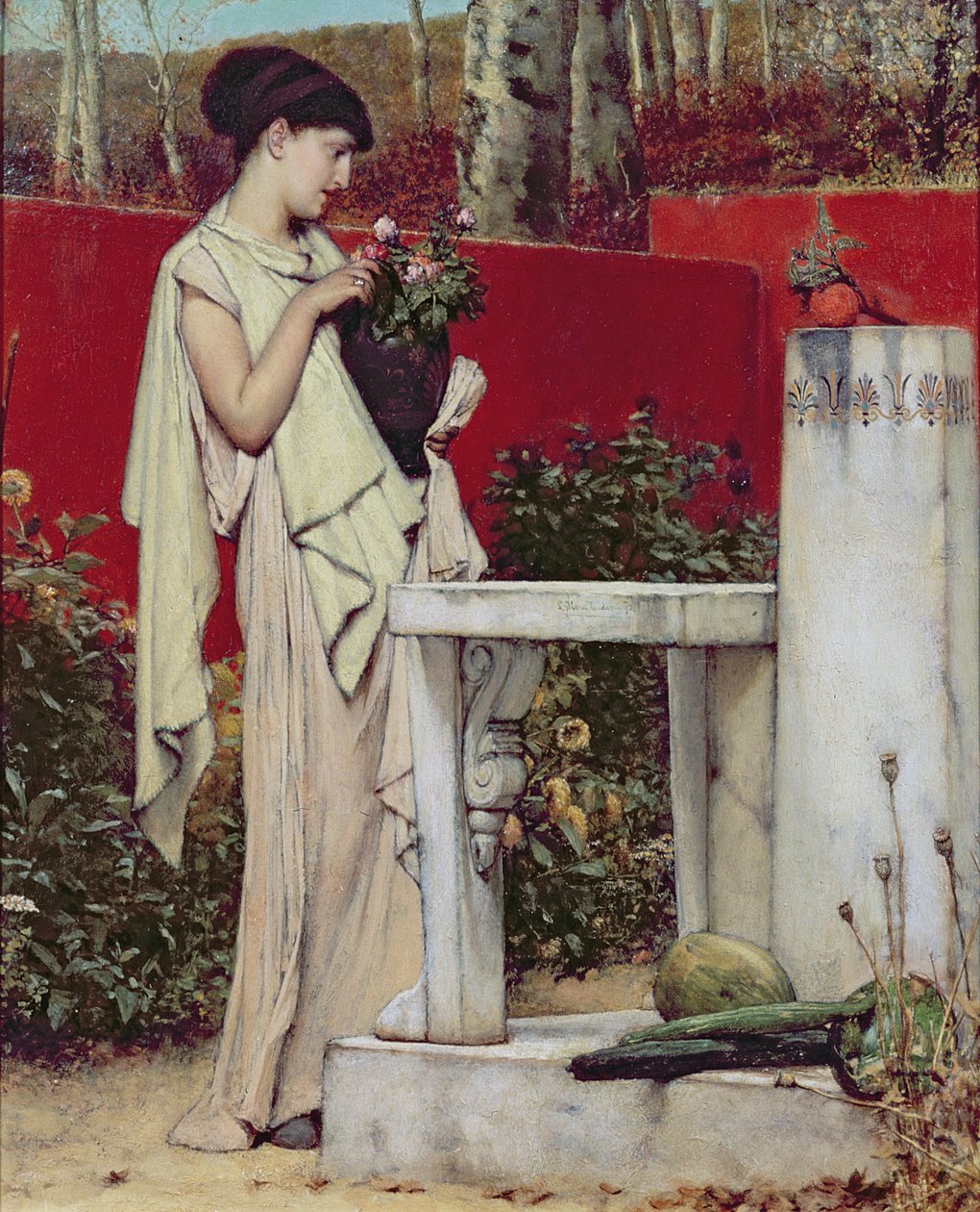 Mujer con un jarrón de flores de Lawrence Alma Tadema