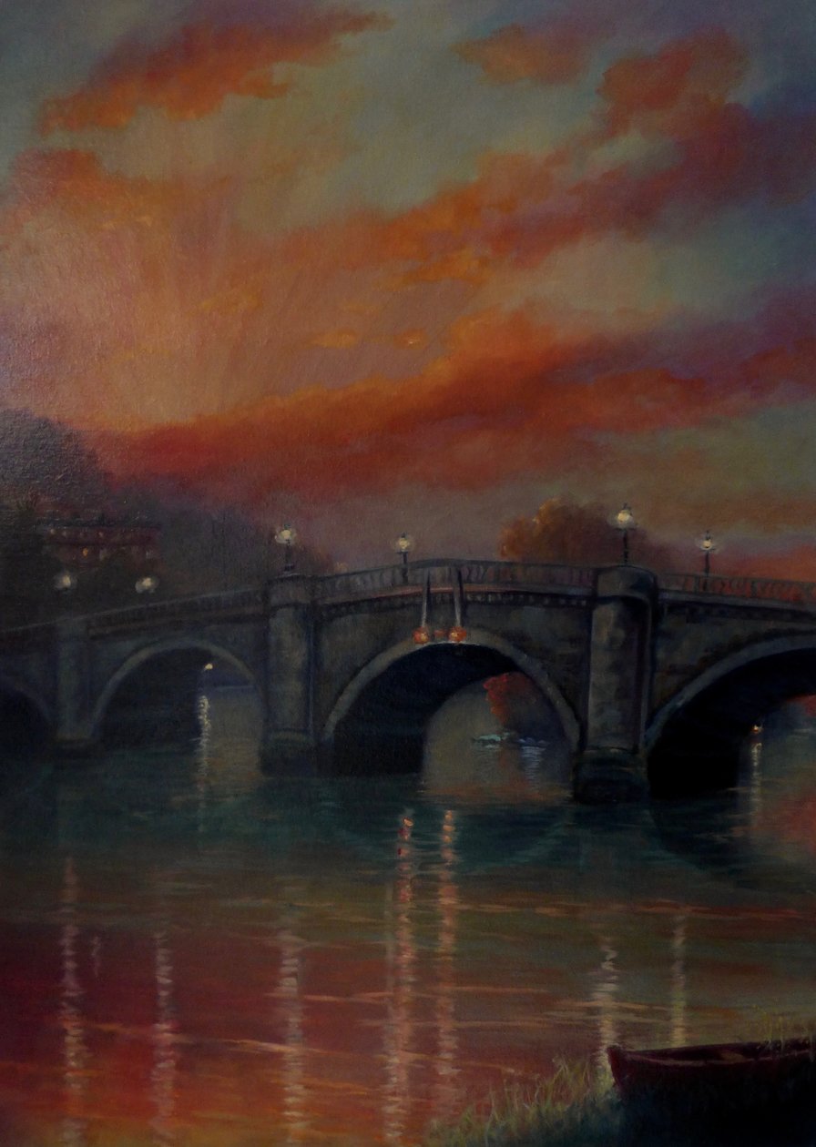Richmond Bridge Sunset, 2022 (óleo sobre lienzo) de Lee Campbell