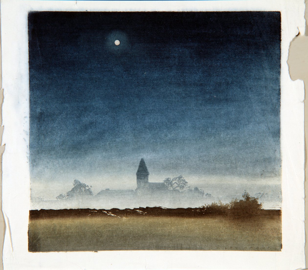 Paisaje a la luz de la luna, c.1920 (xilografía) de Leo Frank