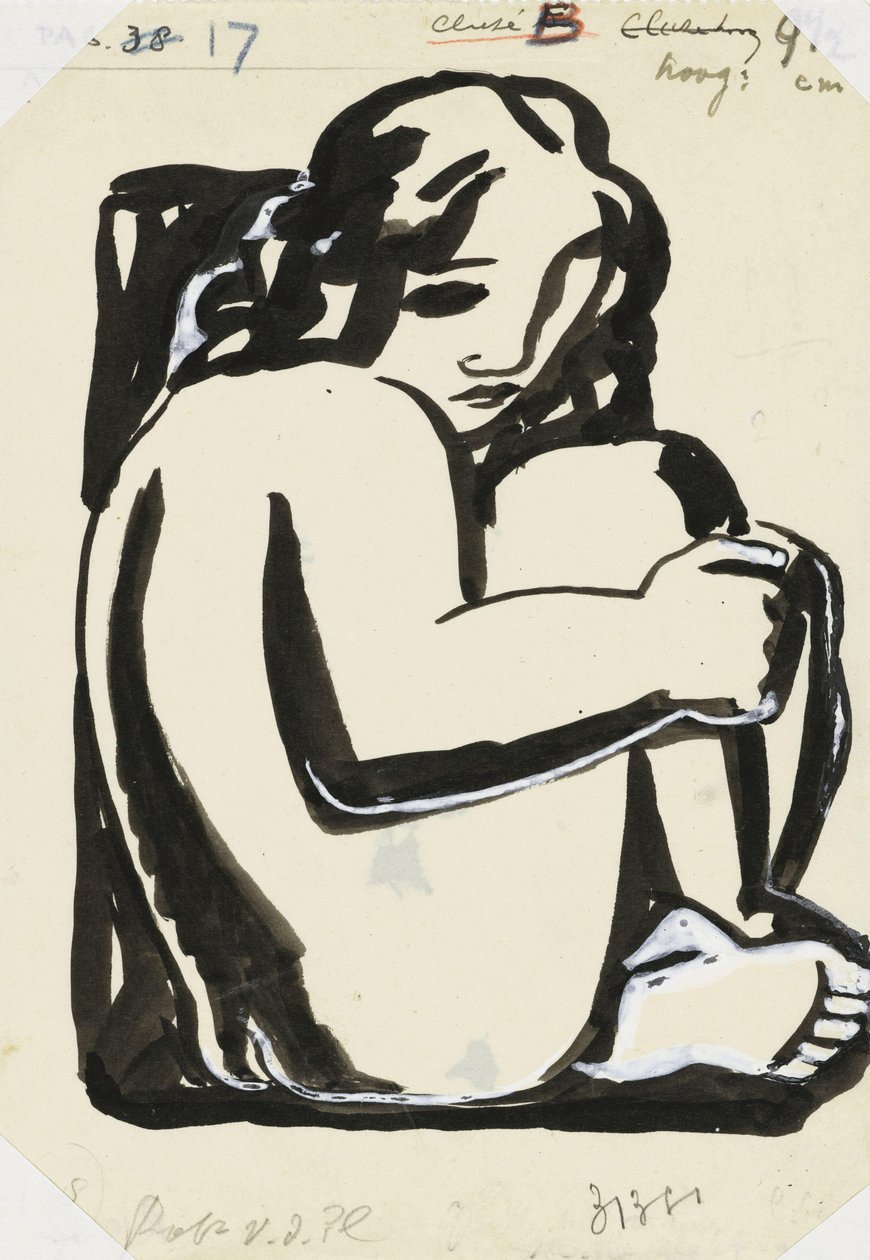 Mujer desnuda sentada con las rodillas levantadas (boceto) de Leo Gestel
