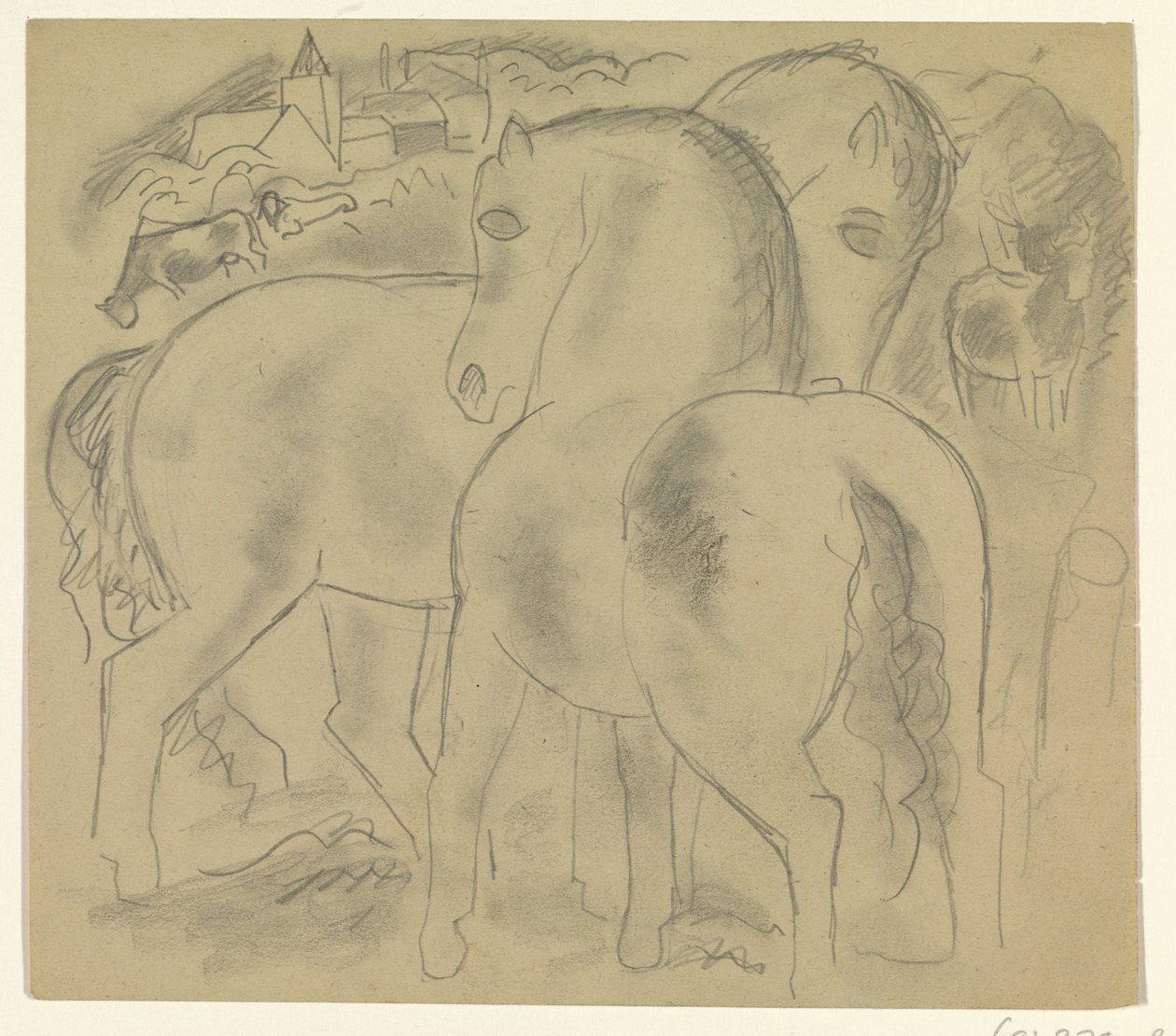 Dos caballos en un paisaje con vacas de Leo Gestel