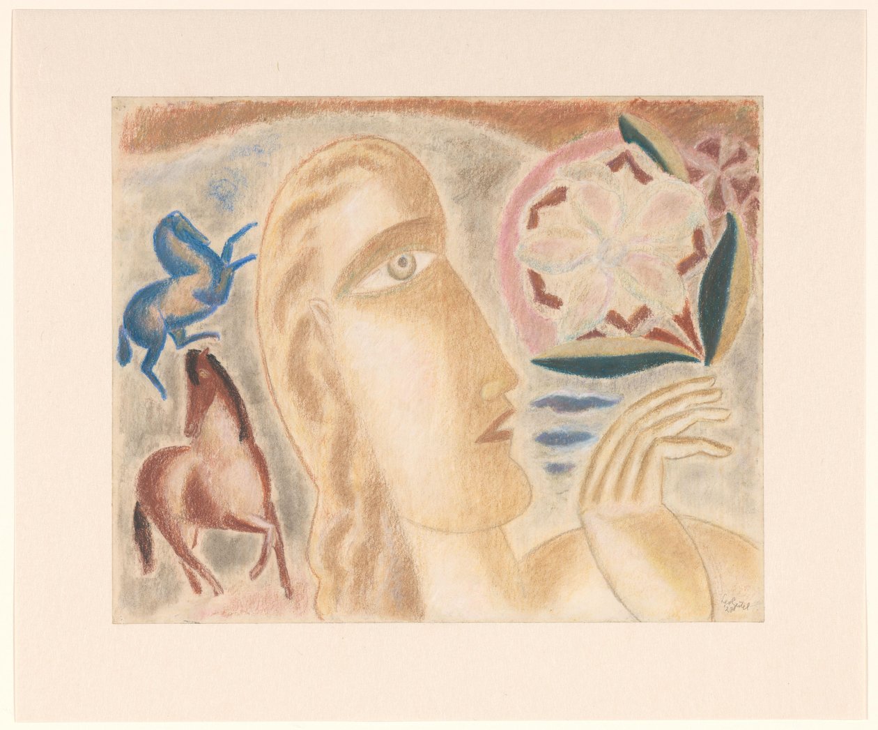 Cabeza de mujer y dos caballos de Leo Gestel