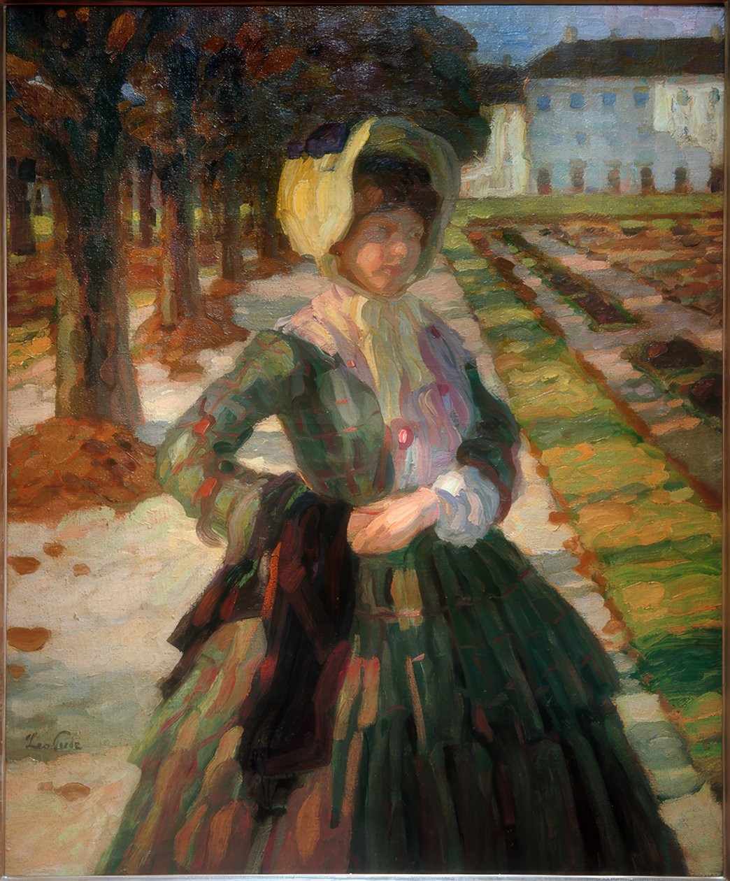 Joven mujer en vestido verde de Leo Putz