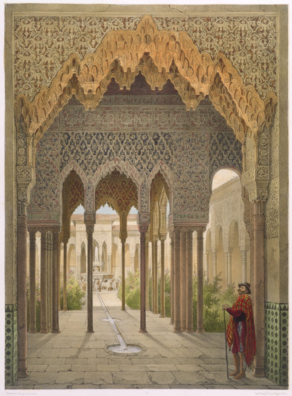El Patio de los Leones, la Alhambra, Granada, 1853 de Leon Auguste Asselineau