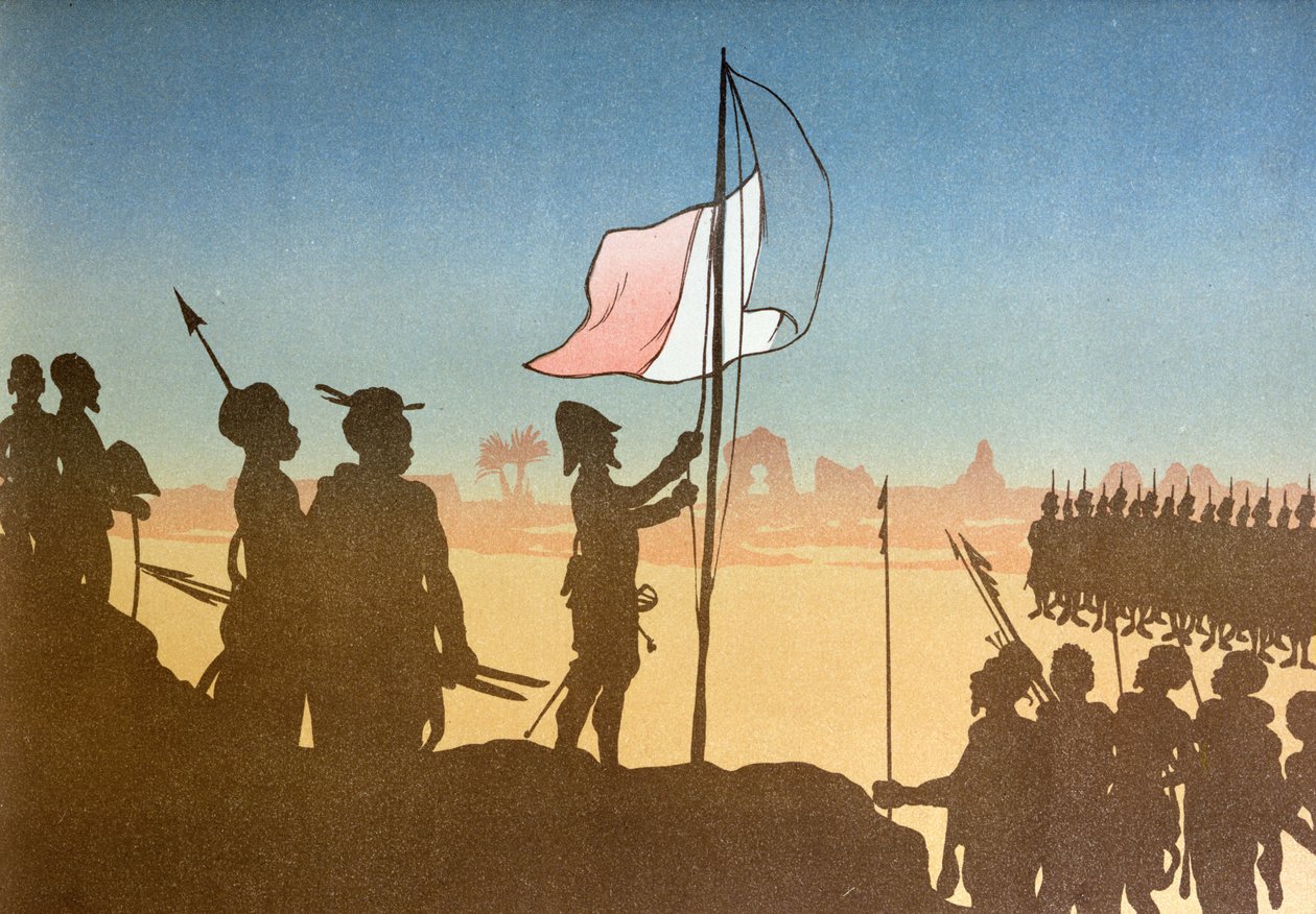 Teatro de sombras que representa el izado de la bandera francesa en Fashoda en 1898, 1900 de Leon Leroy