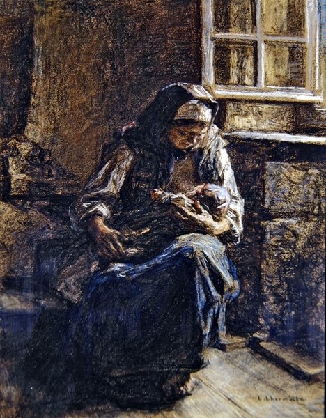 Madre amamantando a su hijo de Leon Augustin Lhermitte