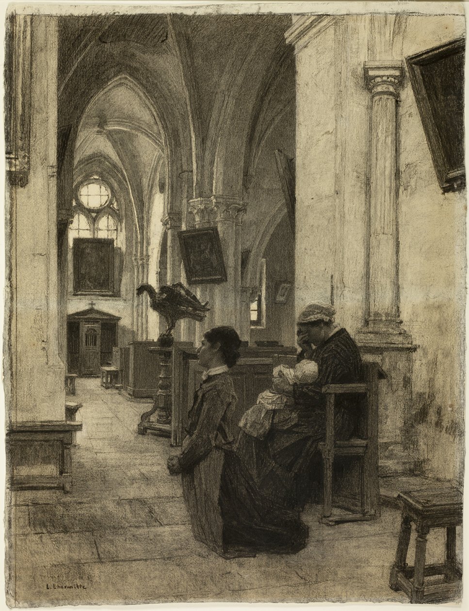 Mujeres Rezando en la Iglesia de Leon Augustin Lhermitte