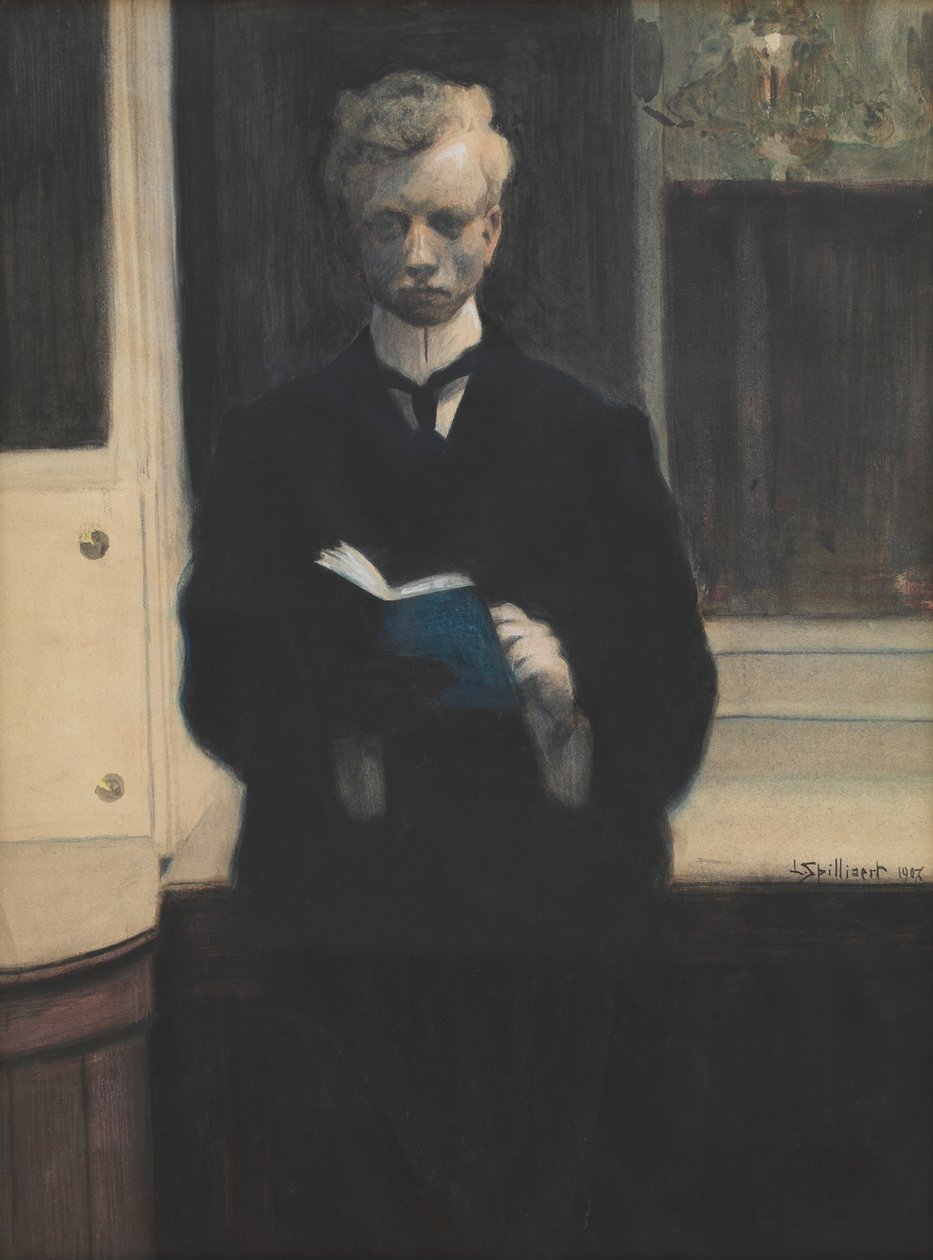 Autorretrato con cuaderno de bocetos azul de Leon Spilliaert