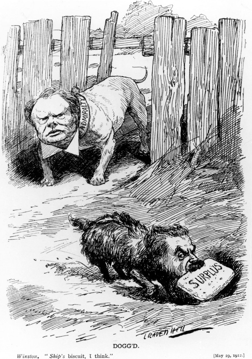 Perseguido, ilustración tomada de Punch Magazine, 1912 de Leonard Raven Hill