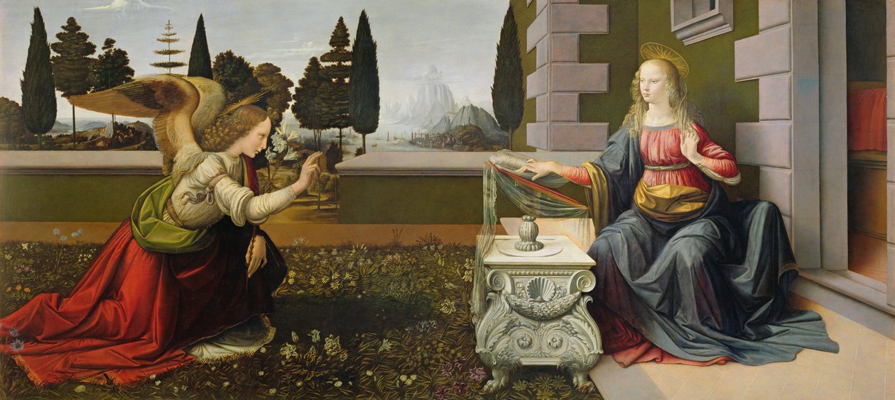 Anunciación, 1472-75 (post restauración) de Leonardo da Vinci