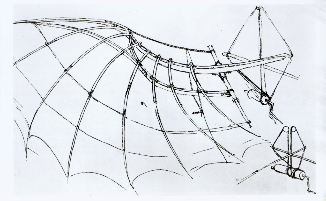 Diagrama de un ala mecánica, manuscrito B, 1488-89 de Leonardo da Vinci