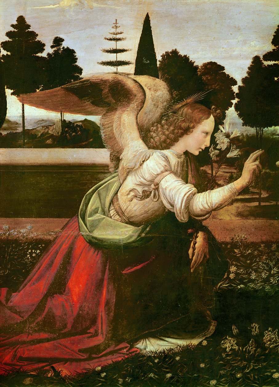 La Anunciación (detalle del ángel) de Leonardo da Vinci