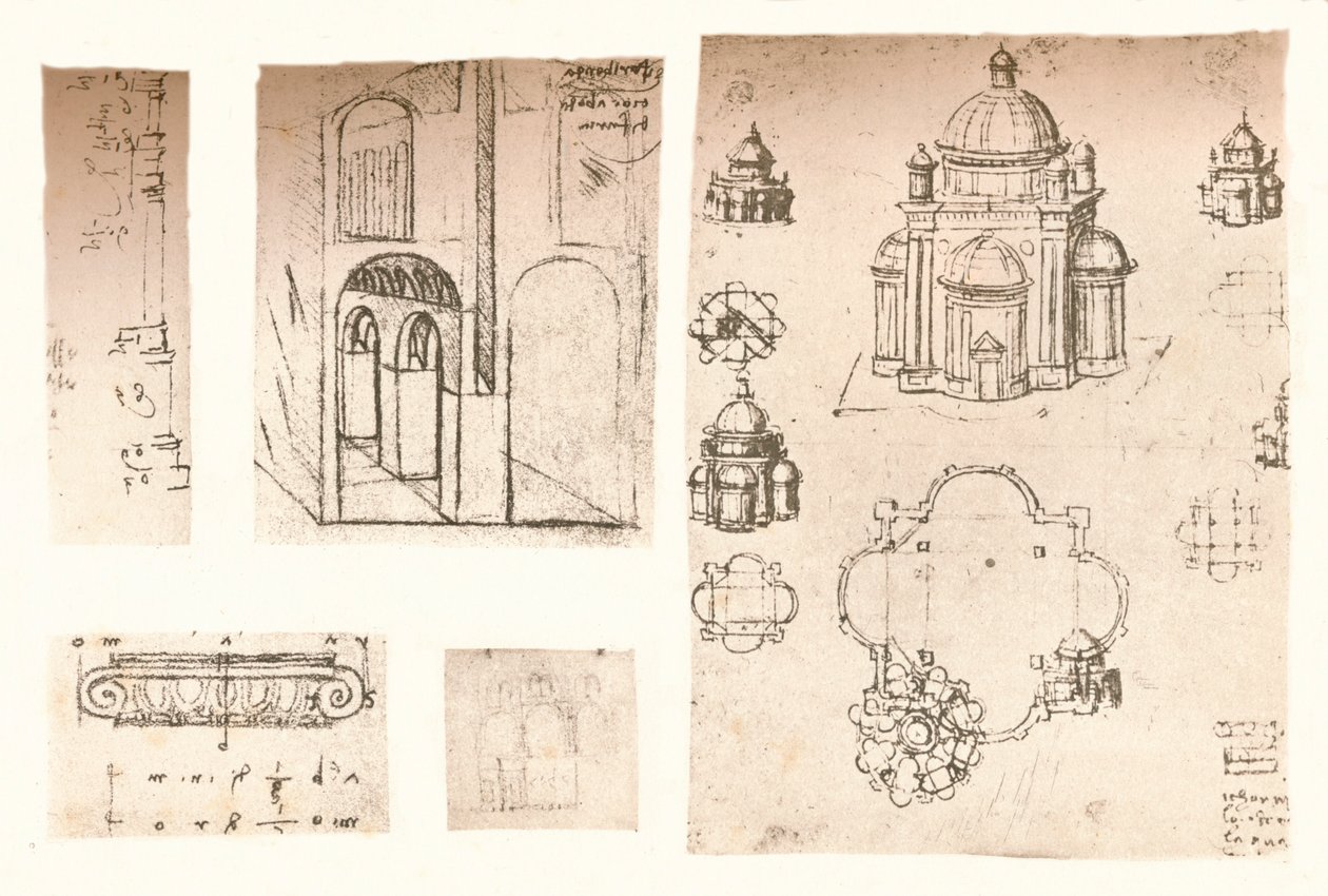 Cinco dibujos arquitectónicos, c1472-c1519 1883 de Leonardo da Vinci