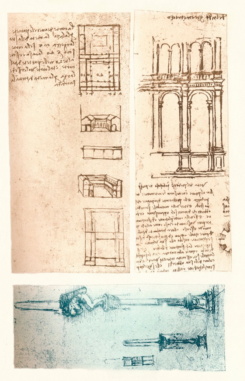 Tres dibujos arquitectónicos, c1472-c1519 de Leonardo da Vinci