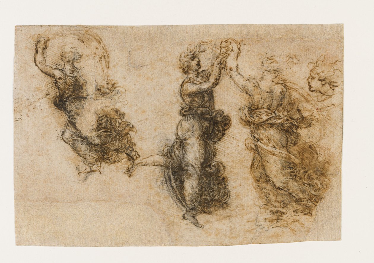 Tres figuras femeninas danzantes, 1517-1518 de Leonardo da Vinci