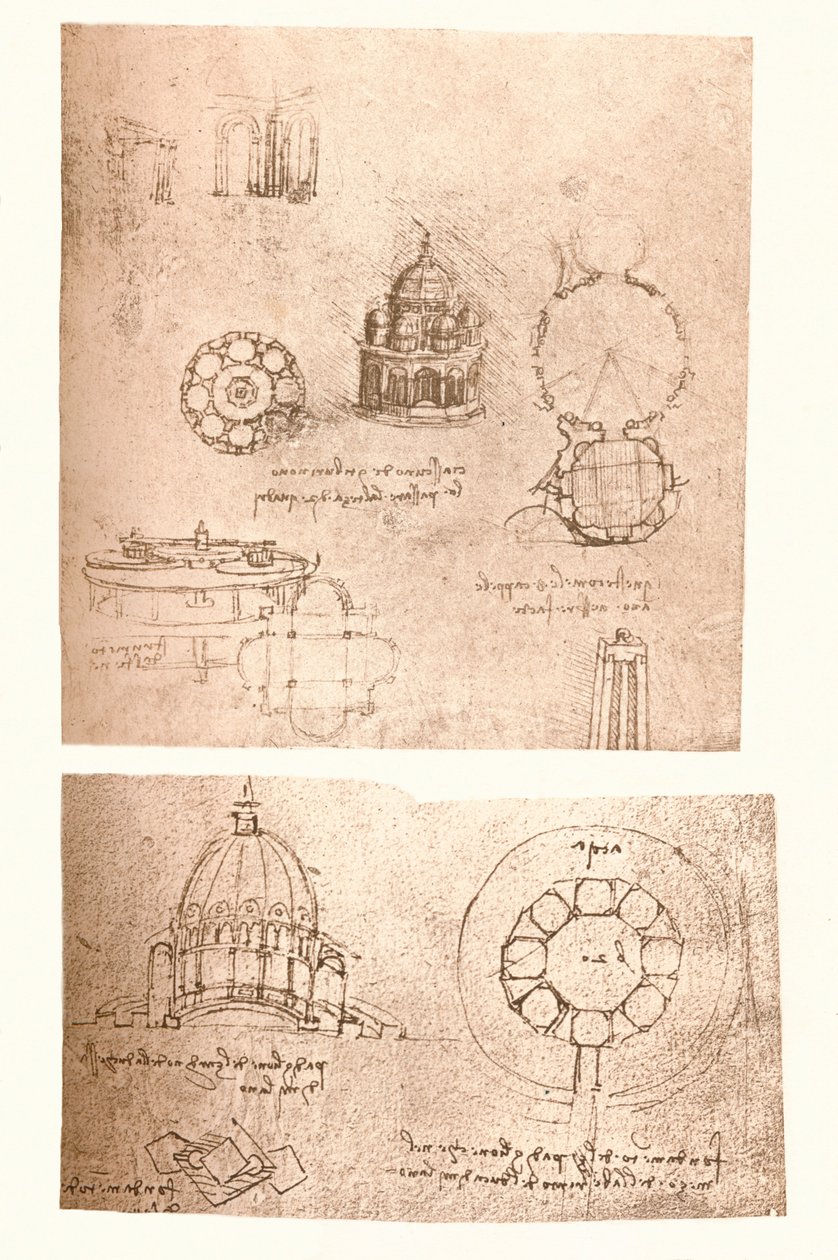 Dos dibujos arquitectónicos, c1472-c1519 de Leonardo da Vinci