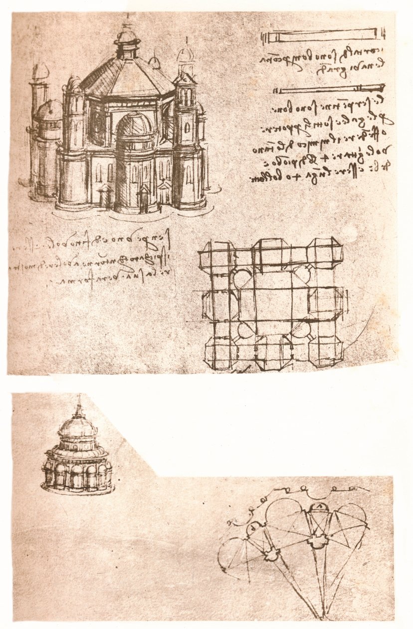 Dos dibujos de iglesias, c1472-c1519 de Leonardo da Vinci