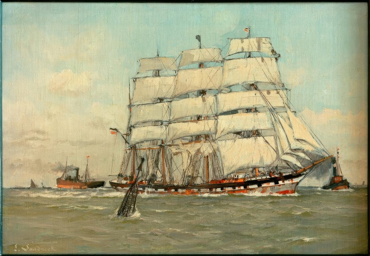 Barco de cuatro mástiles de la naviera de Hamburgo Wencke Söhne, Frachtdam de Leonhard Sandrock