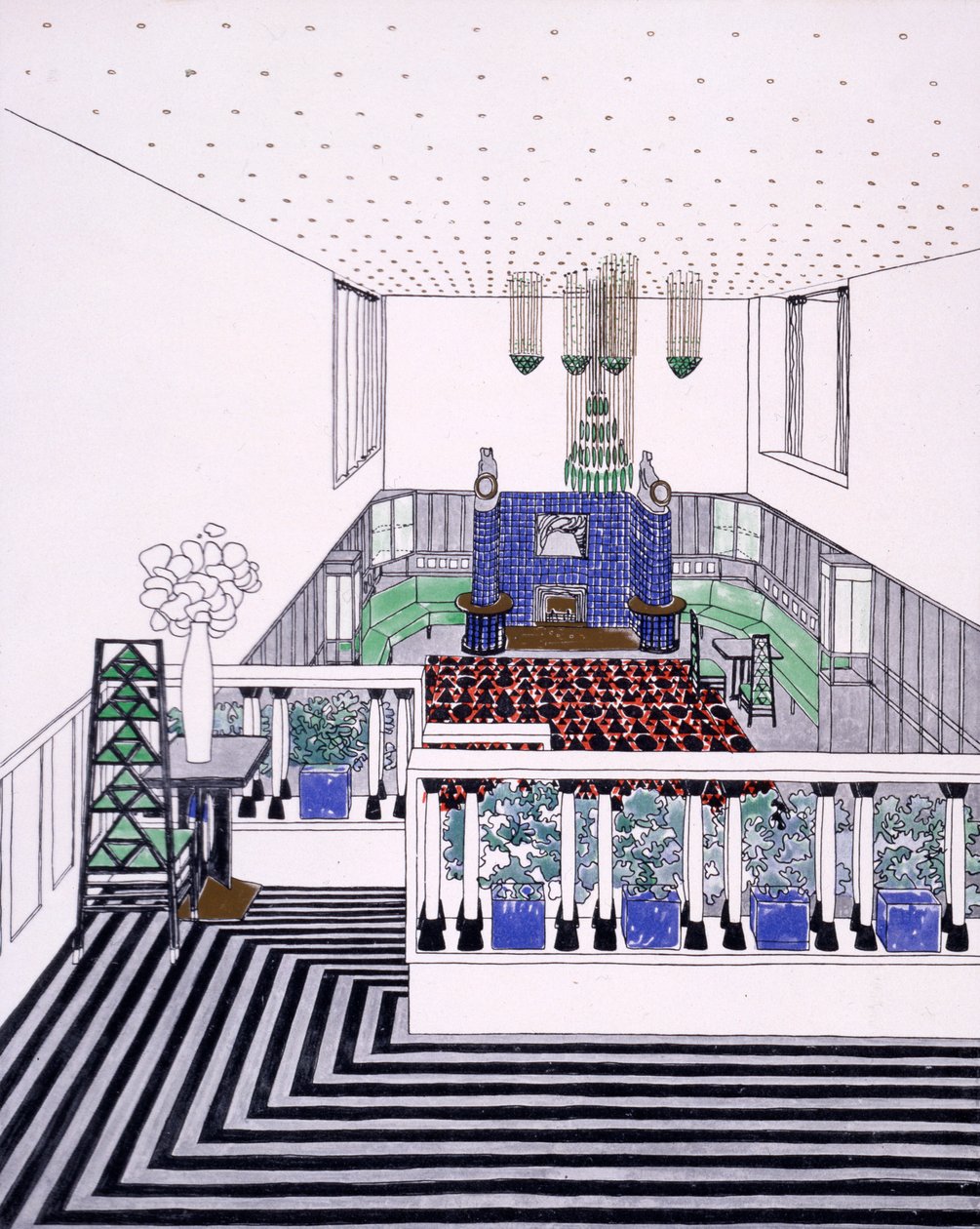 Gran sala de recepción con balcón en estilo secesión de Viena de Leopold Bauer