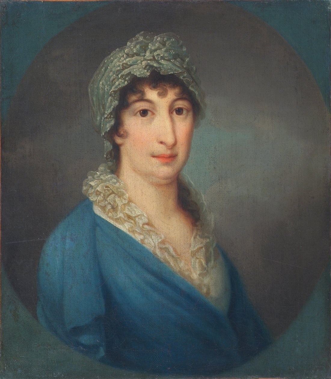 señora en vestido azul de Leopold Blonder