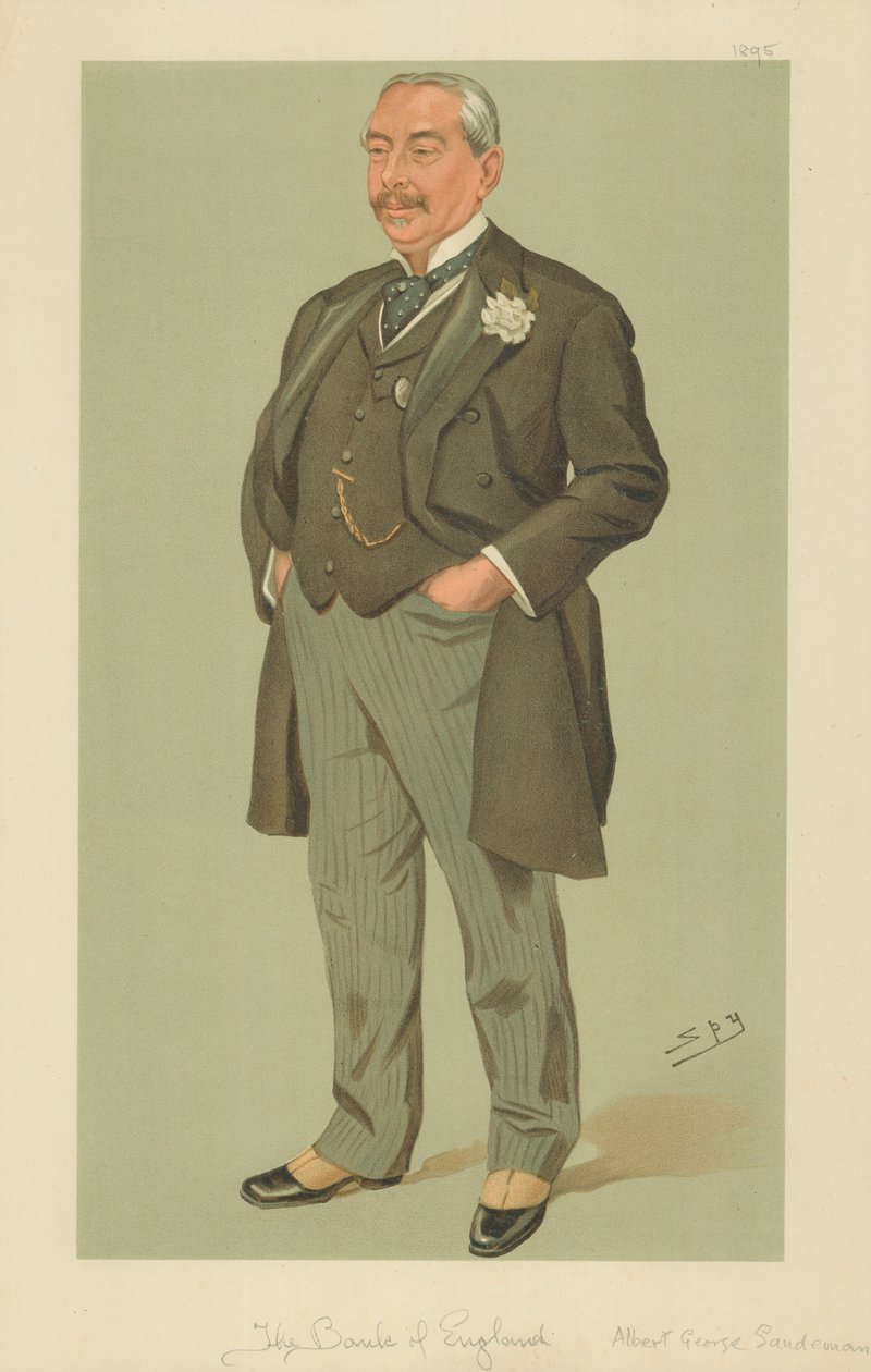 Mr Albert George Sandeman, El Banco de Inglaterra, 12 de septiembre de 1895, caricatura de Vanity Fair de Leslie Matthew Ward