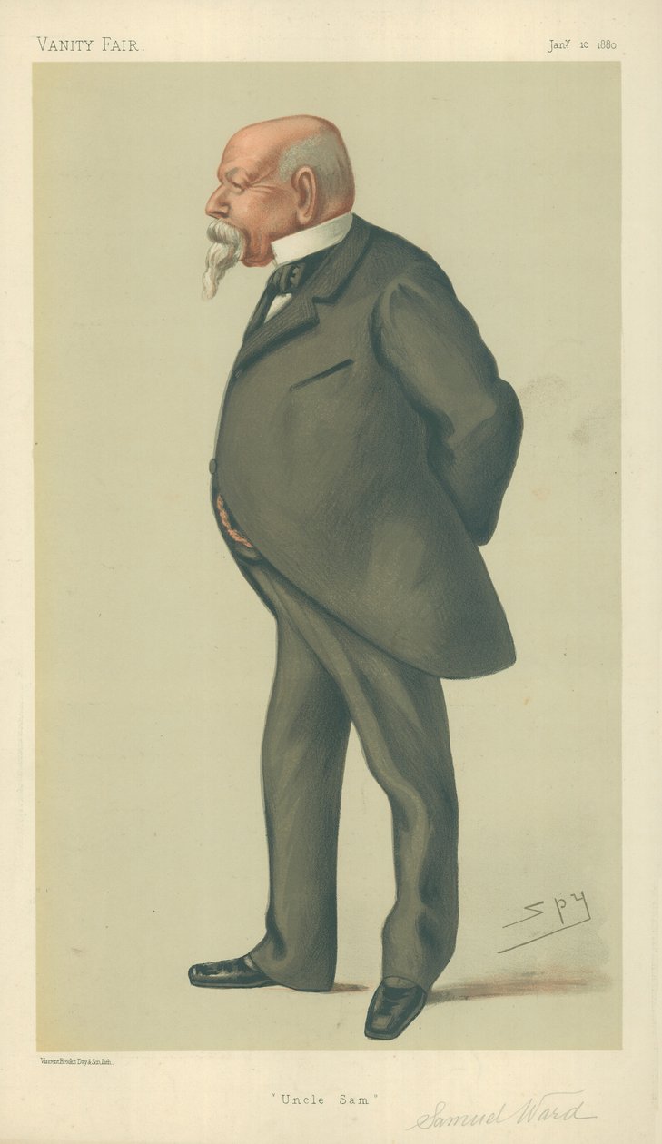 El Sr. Samuel Ward, Tío Sam, 10 de enero de 1880, caricatura de Vanity Fair de Leslie Matthew Ward