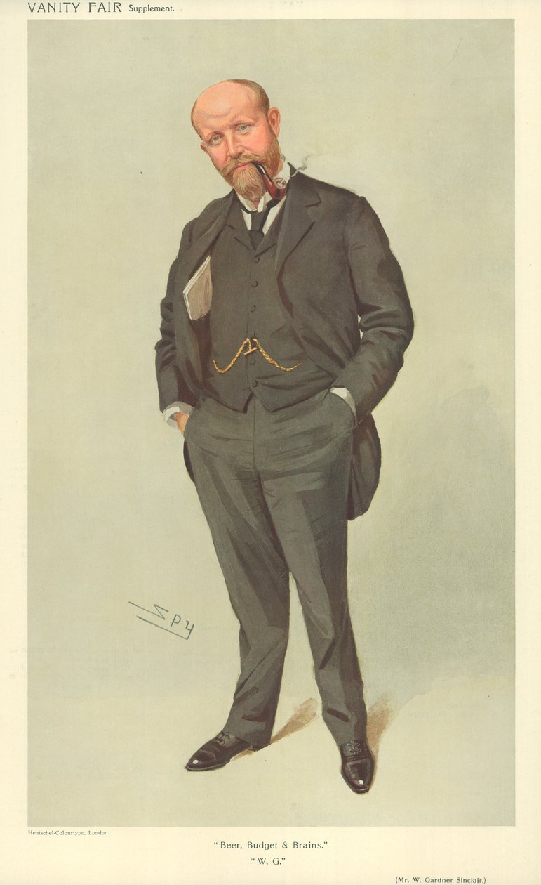 Mr W Gardner Sinclair, Beer Budget and Brains, 21 de julio de 1909, caricatura de Vanity Fair de Leslie Matthew Ward