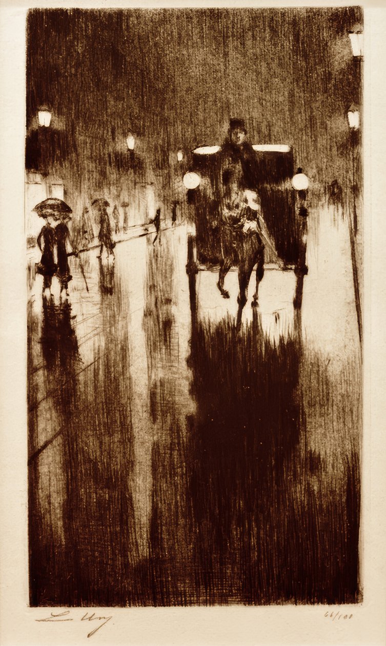 Carruaje bajo la lluvia de Lesser Ury