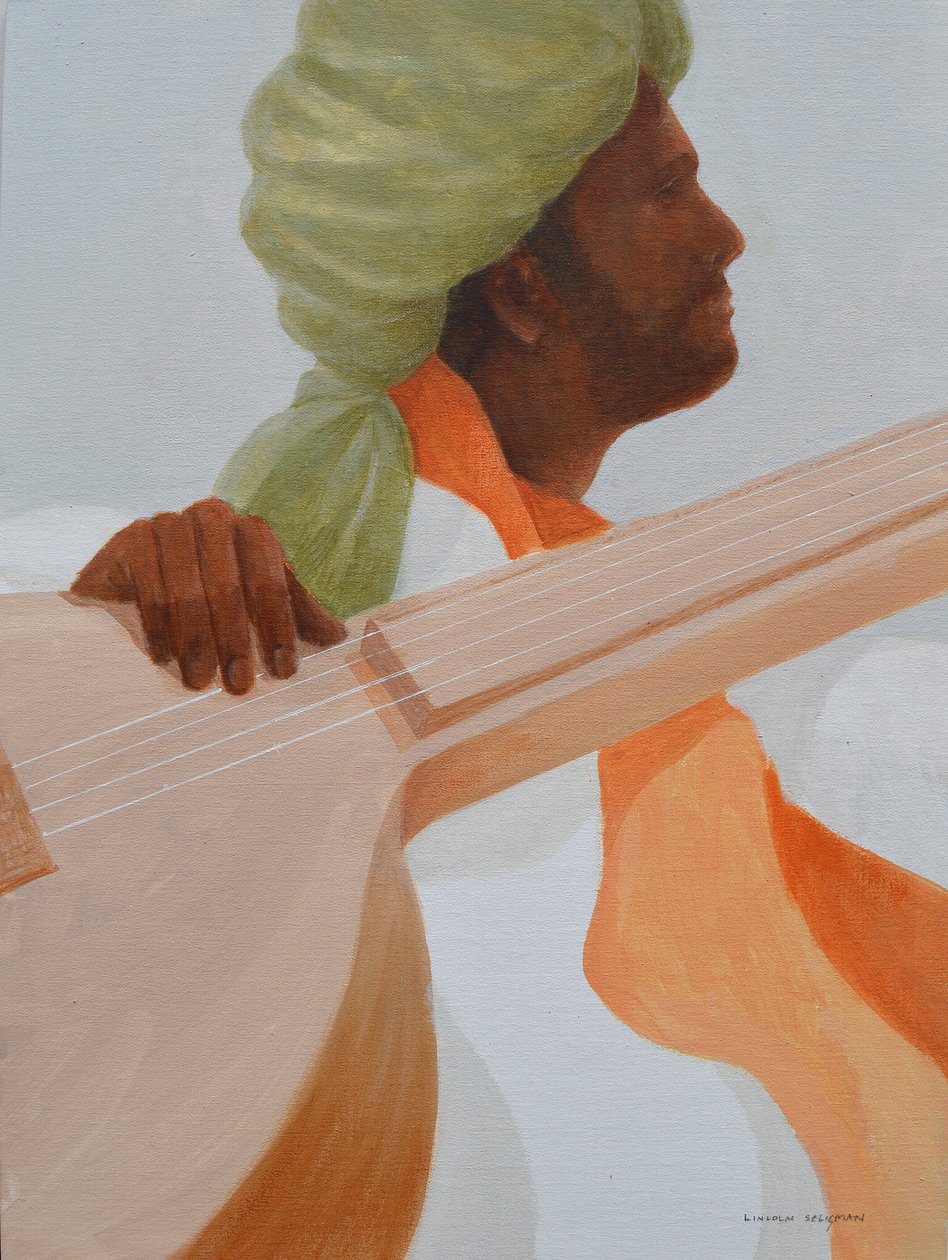 Tocador de sitar, turbante verde de Lincoln Seligman