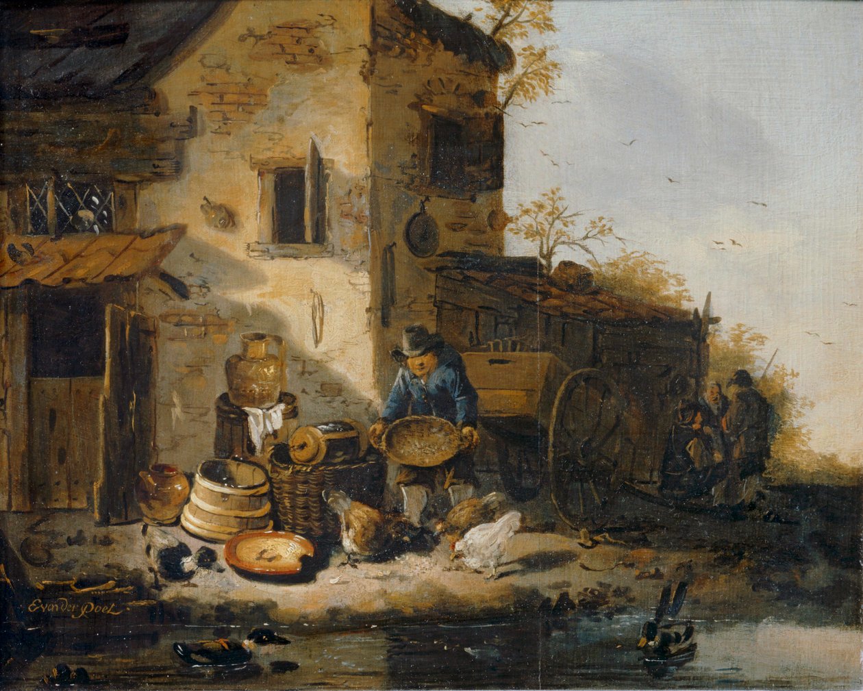 Granjero alimentando a sus pollos ... de Lionel Hamilton Renwick
